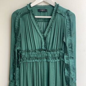Christmas Holiday Green Frill Flutter Maxi Dress. Size M